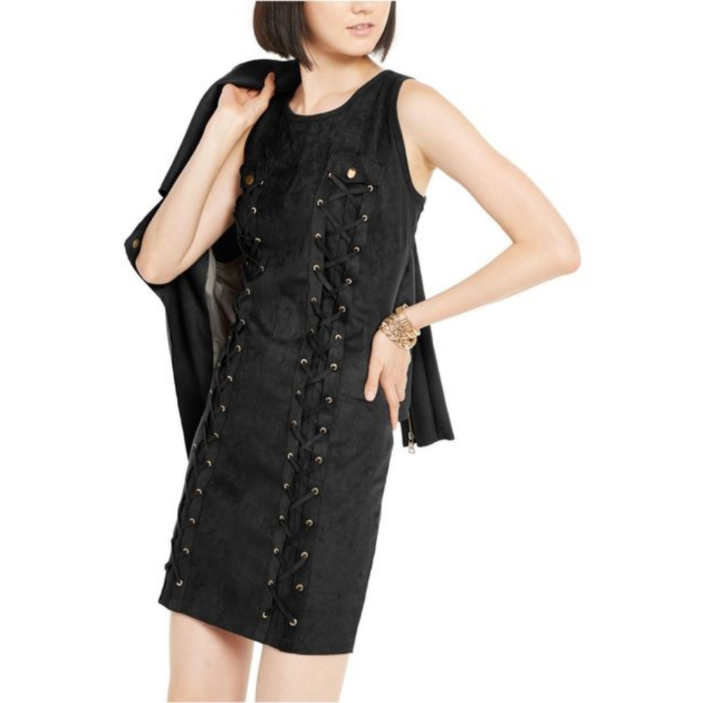 NWT INC LACEUP VEGAN SUEDE SHEATH DRESS